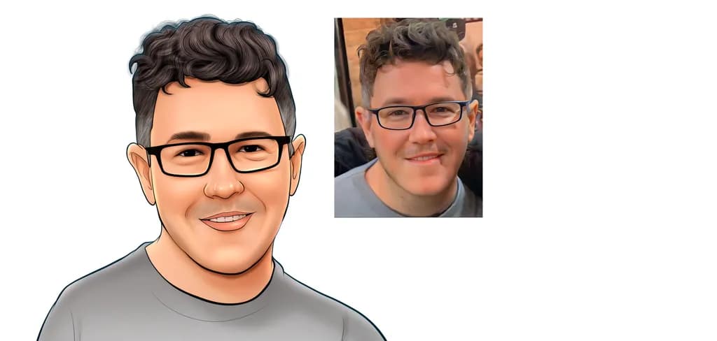 Whimsical Portrait of a Smiling Man in Glasses: A Casual Cartoon Illustration