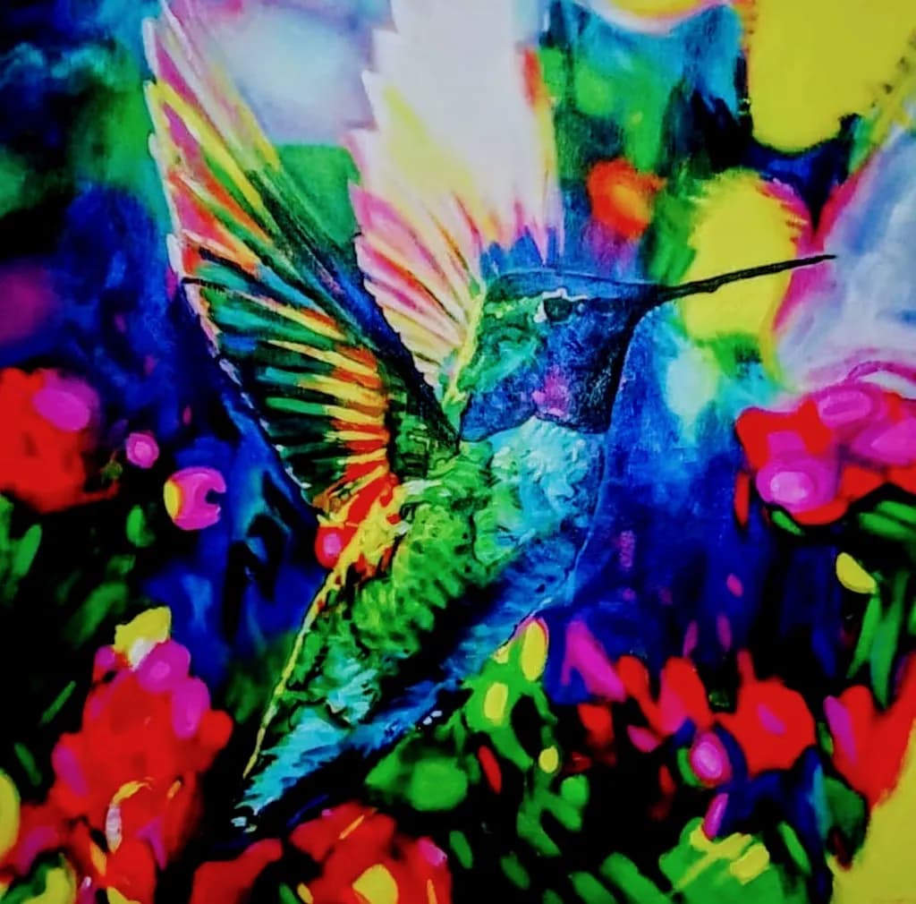 Hummingbird Among Flowers