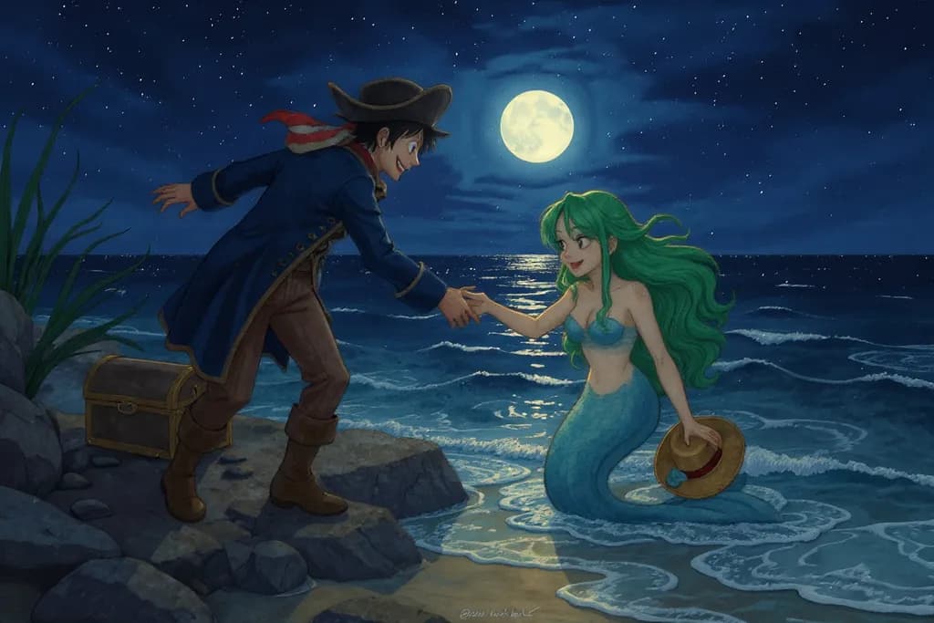 Whispers of the Moonlit Sea: A Pirate's Encounter with a Mermaid