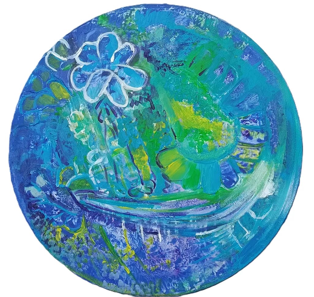 Vibrant Floral Harmony: An Abstract Journey Through Blue and Green Tones