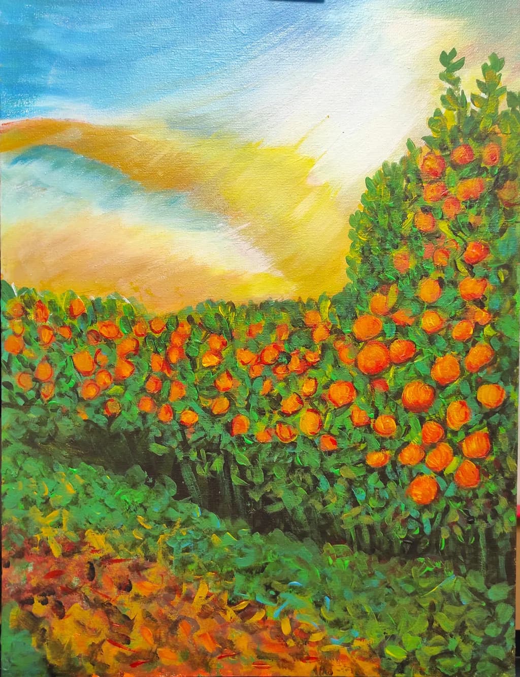 Vibrant Citrus Sunrise: A Lush Orchard Awakens