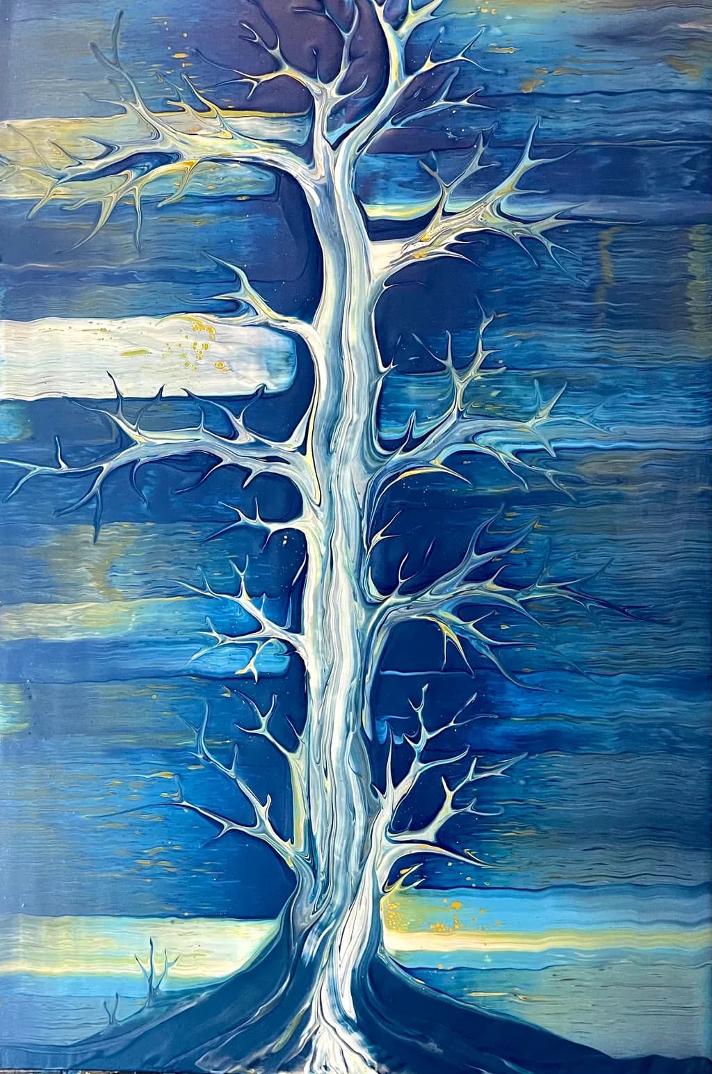 Whispers of Winter: A Serene Blue Tree in Abstract Harmony