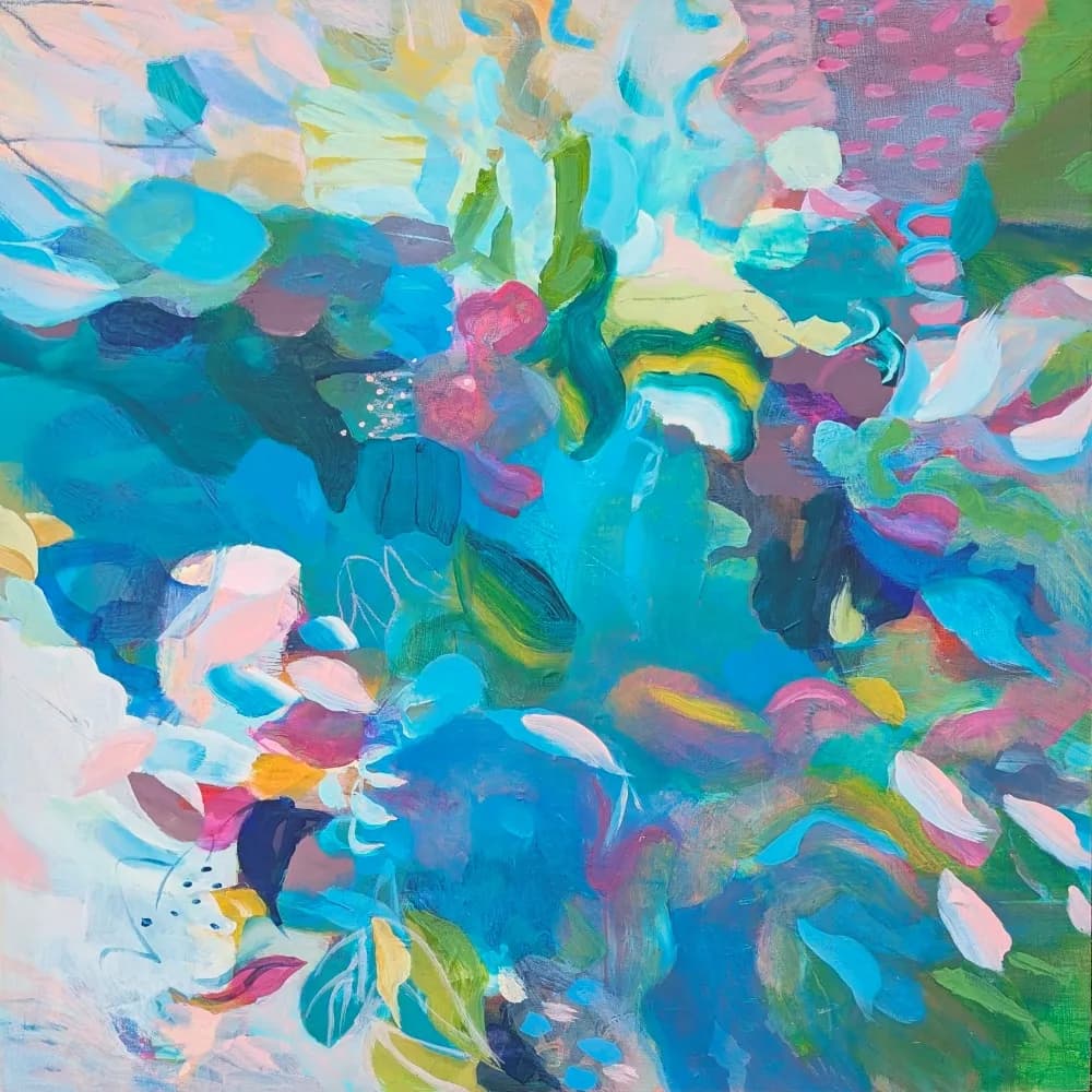 Whispers of Color: A Vibrant Dance of Blues and Greens in Abstract Harmony