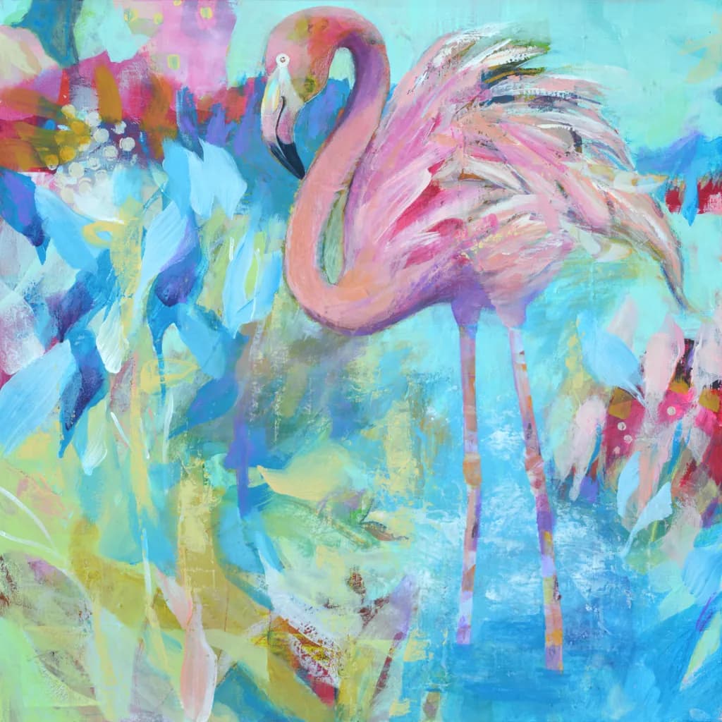 Tropical Elegance: A Vibrant Flamingo Amidst Lush Colors