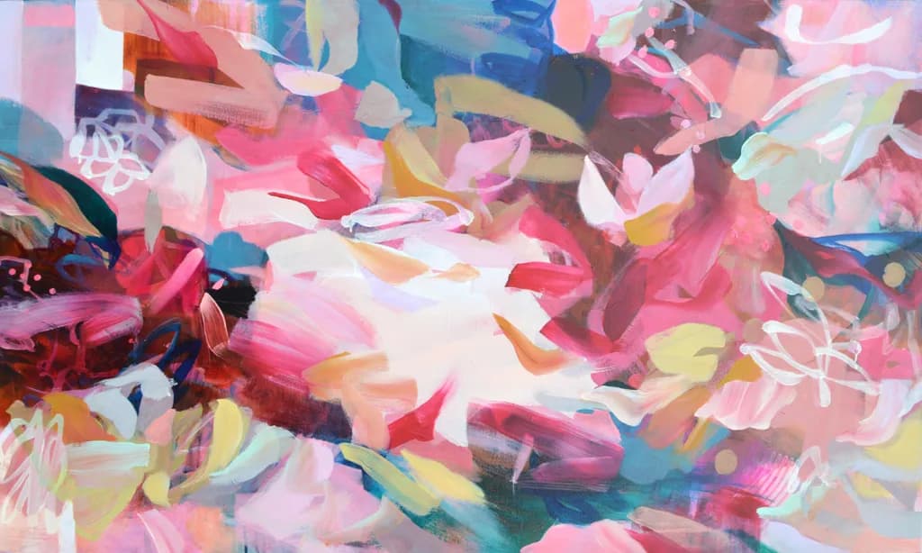 Whispers of Color: A Dance of Floral Abstractions in Pink and Blue Hues