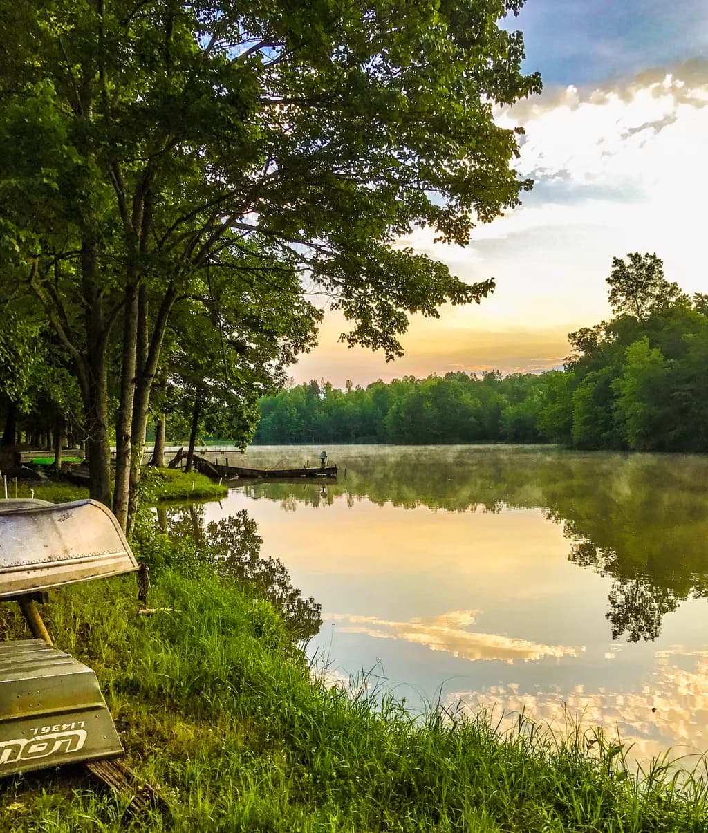Serenity at Dawn: A Tranquil Reflection on Still Waters