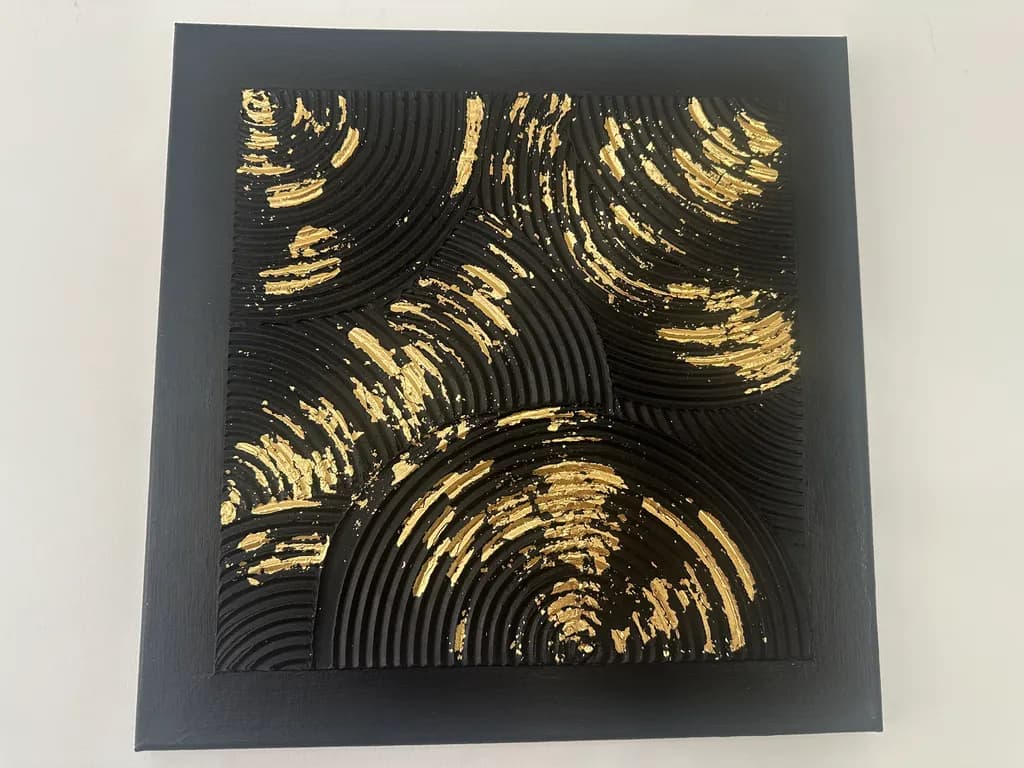 Golden Whispers: An Abstract Dance of Texture and Light on Black Canvas