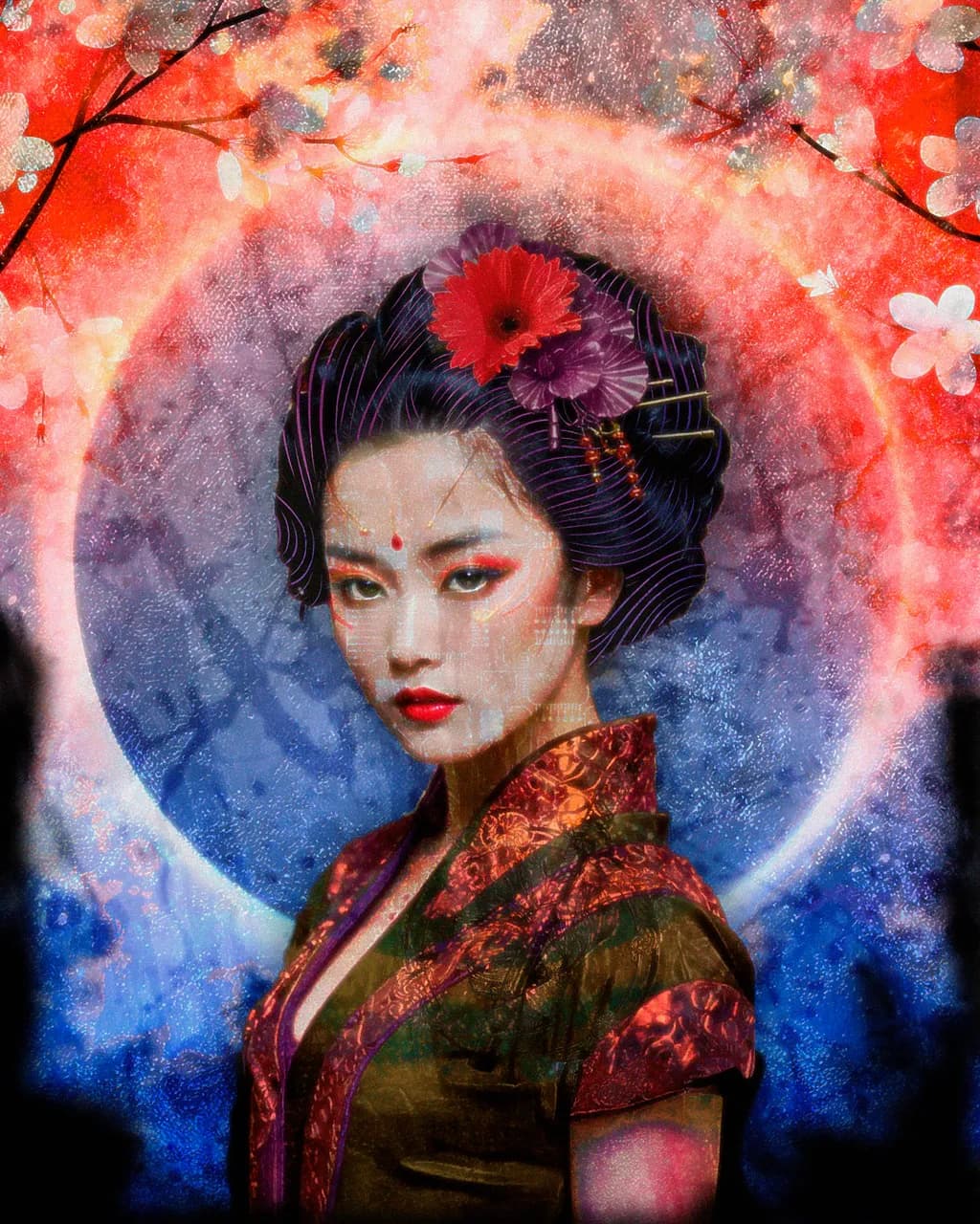 Whispers of the Moon: A Portrait of Elegance and Tradition in Vibrant Colors