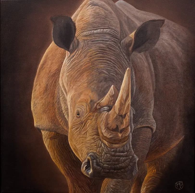 Majestic Guardian: A Realistic Portrait of a Rhino in Nature
