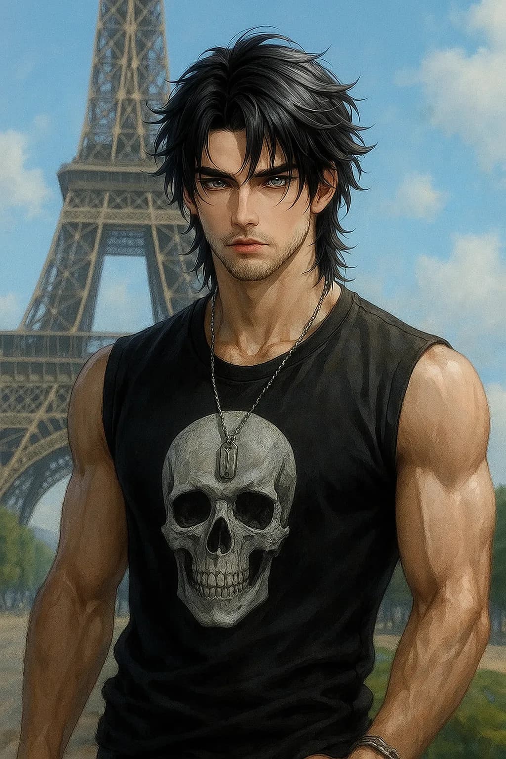Ethereal Strength: A Modern Warrior Against the Parisian Skyline