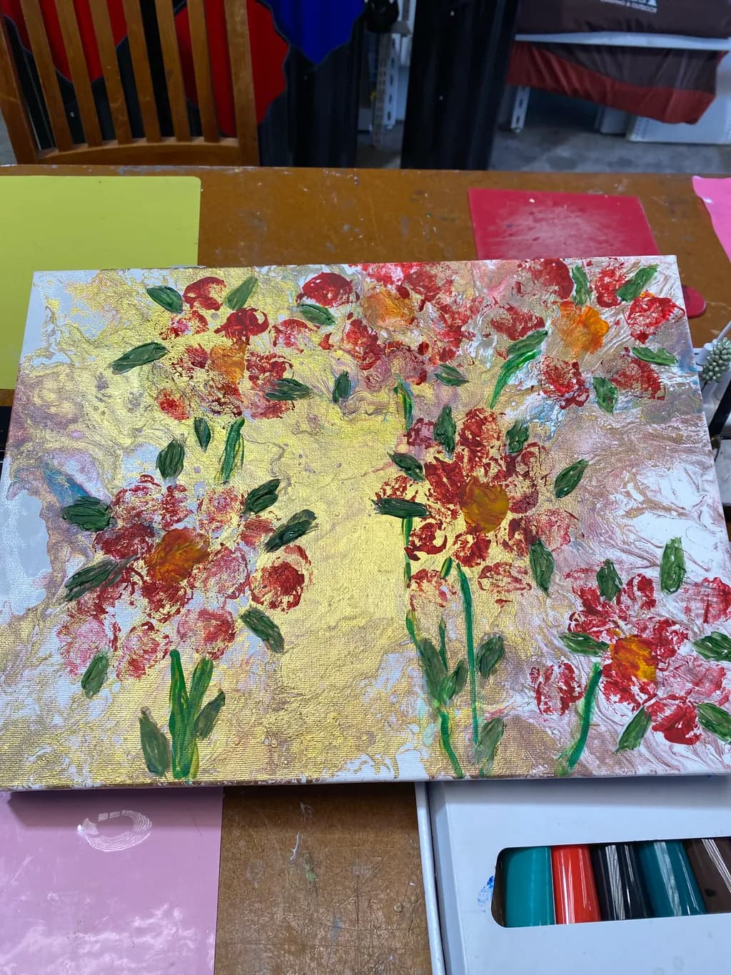 Golden Blossoms: A Vibrant Floral Symphony in Red and Gold