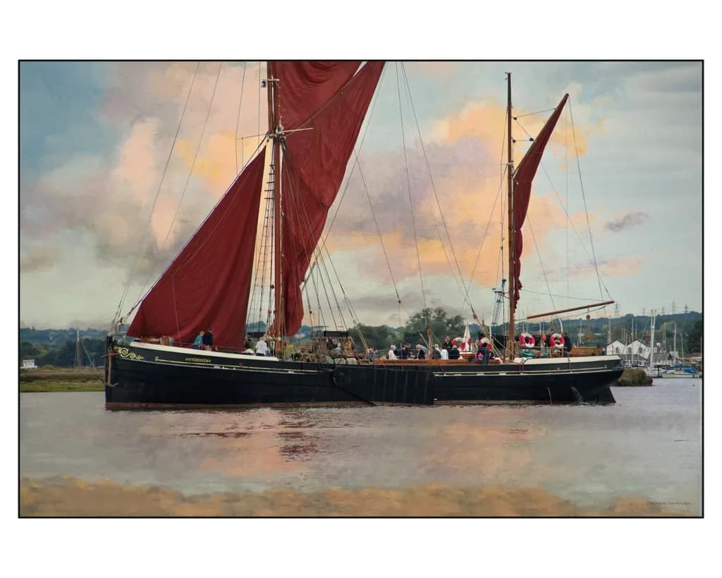 Whispers of the Sea: A Painterly Journey with the Red-Sailed Vessel