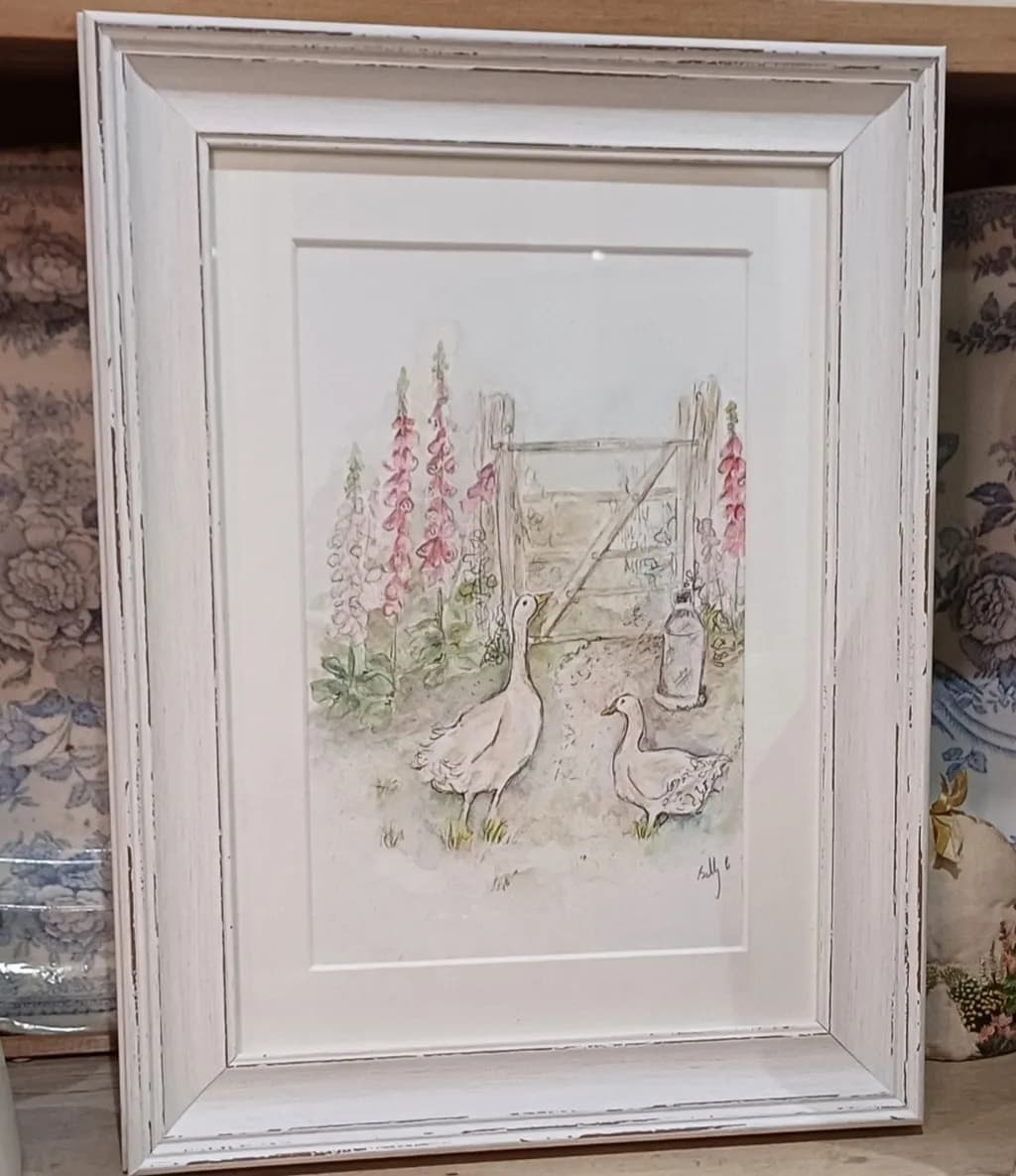 Whimsical Watercolor: Geese at the Garden Gate