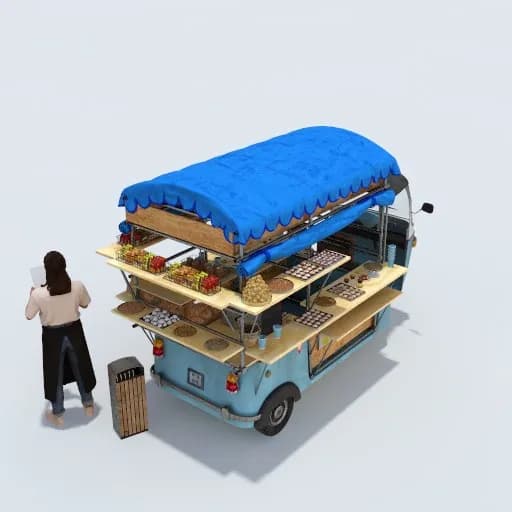 Whimsical Blue Street Food Cart: A Vibrant Market Scene