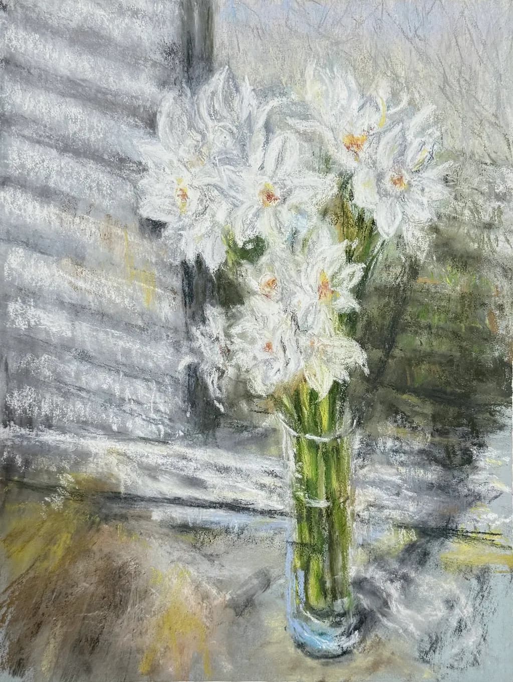 Whispers of Light: A Pastel Bouquet in a Glass Vase