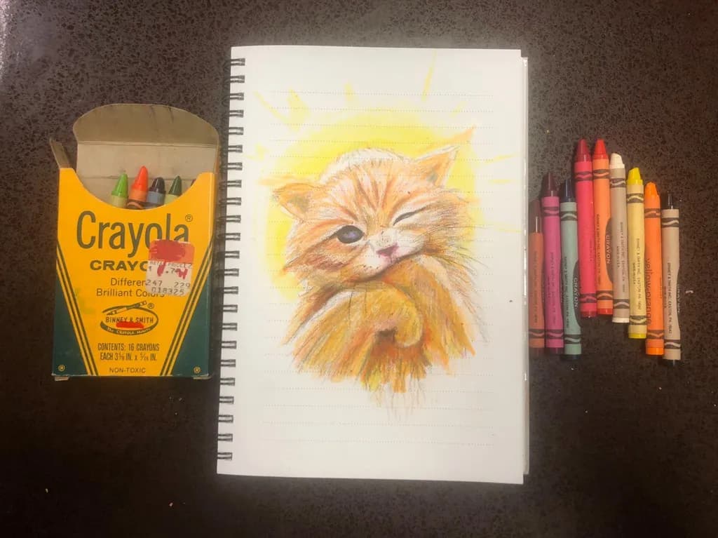 Whiskers of Nostalgia: A Playful Crayon Cat Adventure in Colorful Freedom