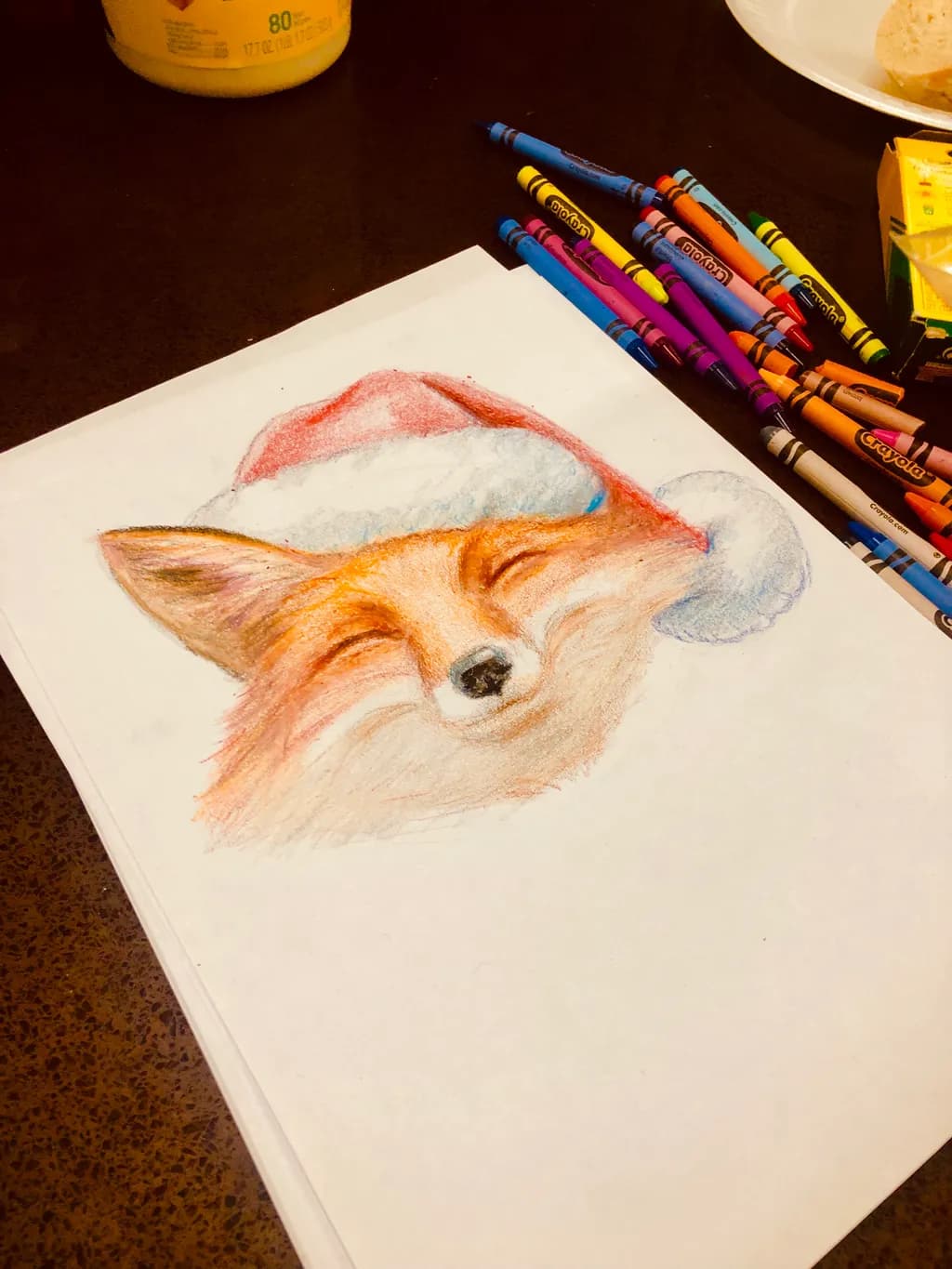 Whimsical Holiday Fox: A Colorful Crayon Celebration of Joy and Nostalgia
