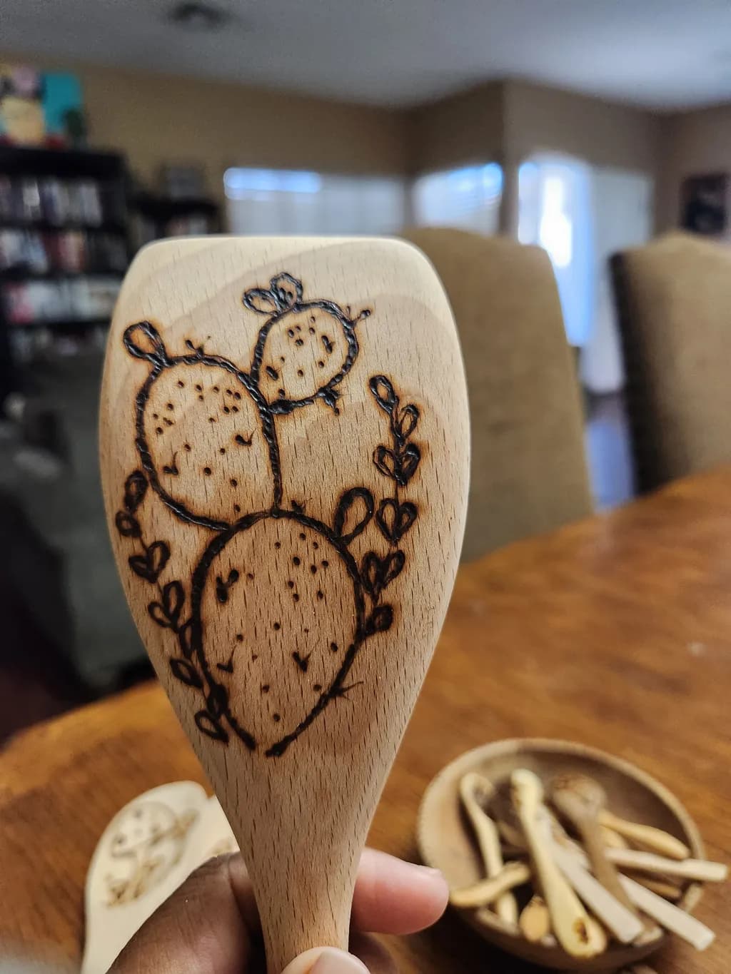 Whimsical Cactus Carved Wooden Spoon: A Touch of Nature for Your Kitchen Decor