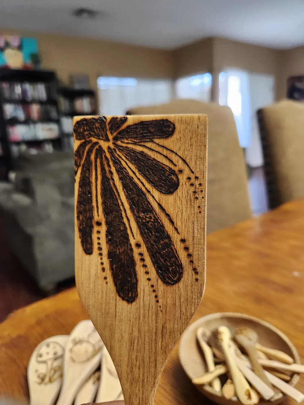 Whimsical Woodcraft: Hand-Pyrographed Kitchen Utensil with Floral Design