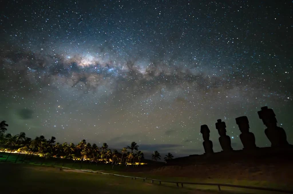 Celestial Guardians: The Moai Under the Milky Way
