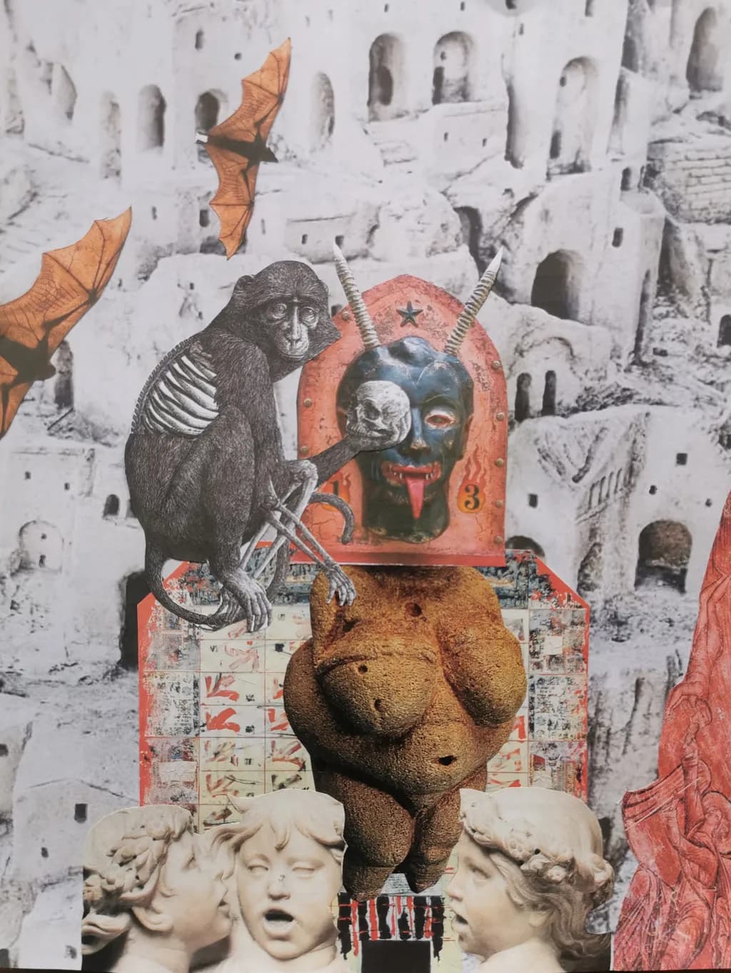Whimsical Macabre: A Surreal Collage of Life and Death