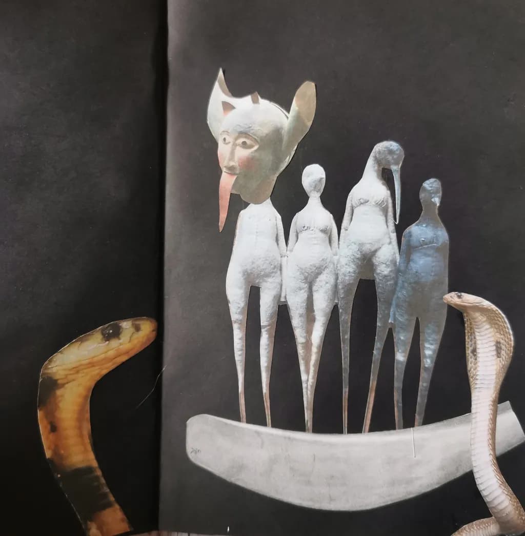Whispers of the Serpent: A Surreal Encounter with Mythical Figures and Shadows