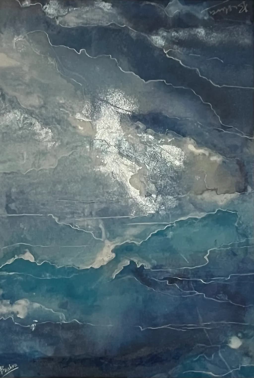 Oceanic Whispers: A Fluid Dance of Blue Textures in Abstract Art