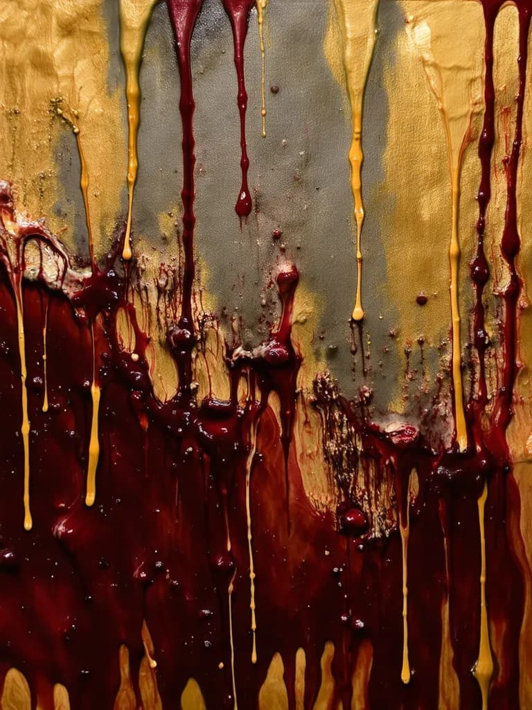 Crimson Cascade: A Dance of Gold and Earthy Hues in Abstract Expressionism