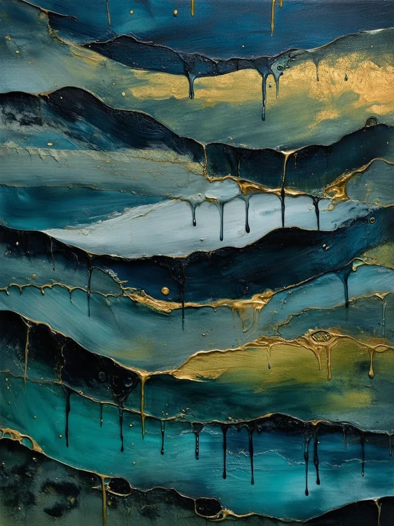 Oceanic Dreams: A Fluid Dance of Blue and Gold Textures