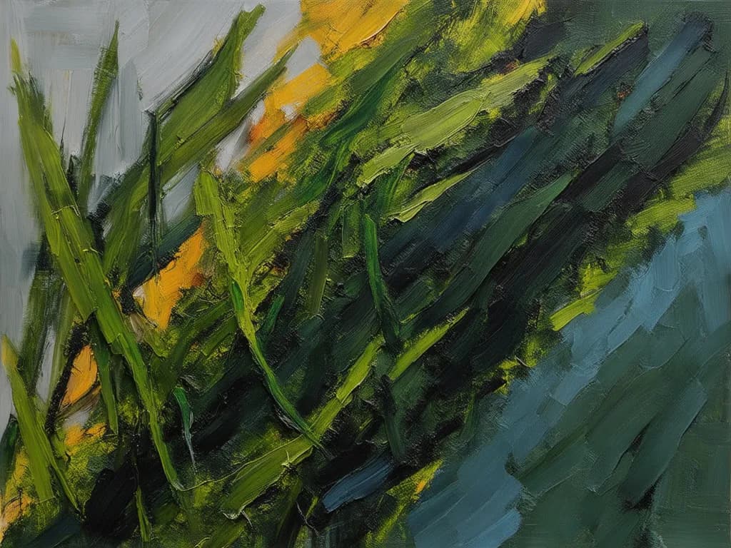 Whispers of Nature: A Vibrant Dance of Green and Gold in Abstract Form