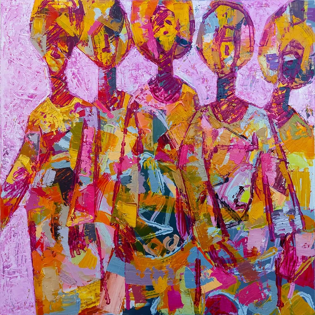 Vibrant Harmony: A Celebration of Colorful Sisterhood in Abstract Form