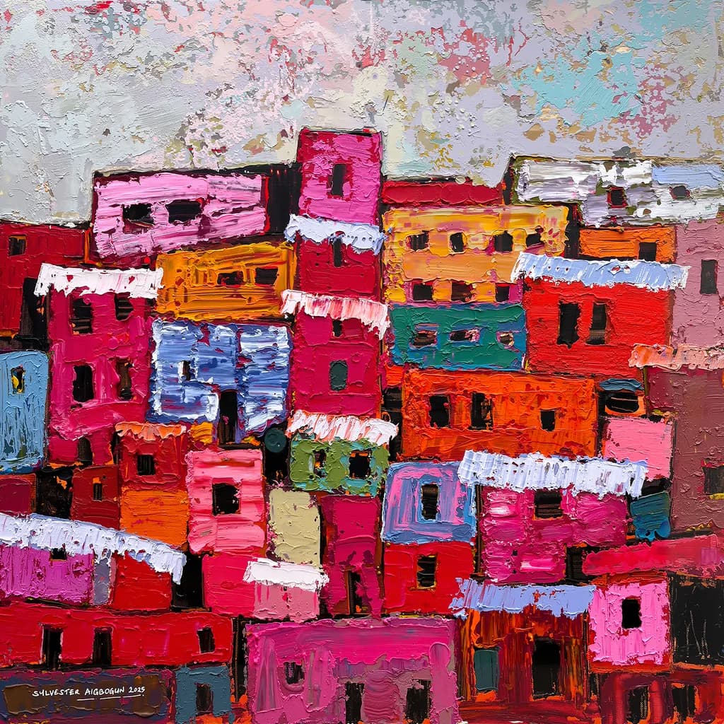 Vibrant Urban Mosaic: A Colorful Tapestry of Life and Community