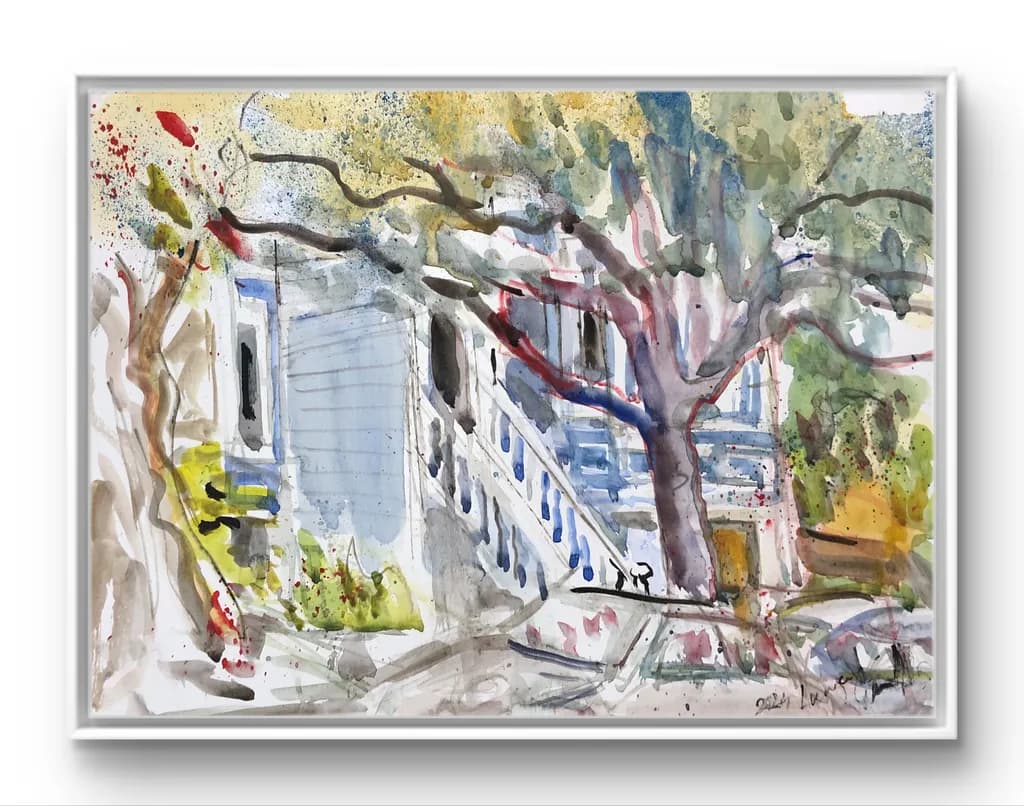 Whispers of Color: A Serene Watercolor Landscape of Urban Life