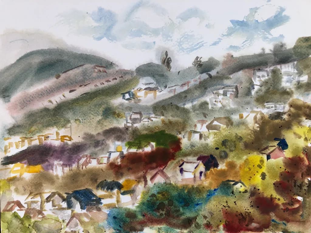 Whispers of the Hills: A Watercolor Journey Through Tranquil Landscapes