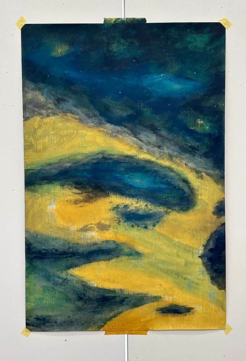 Whispers of the Night Sky: A Dance of Blue and Gold in Abstract Harmony