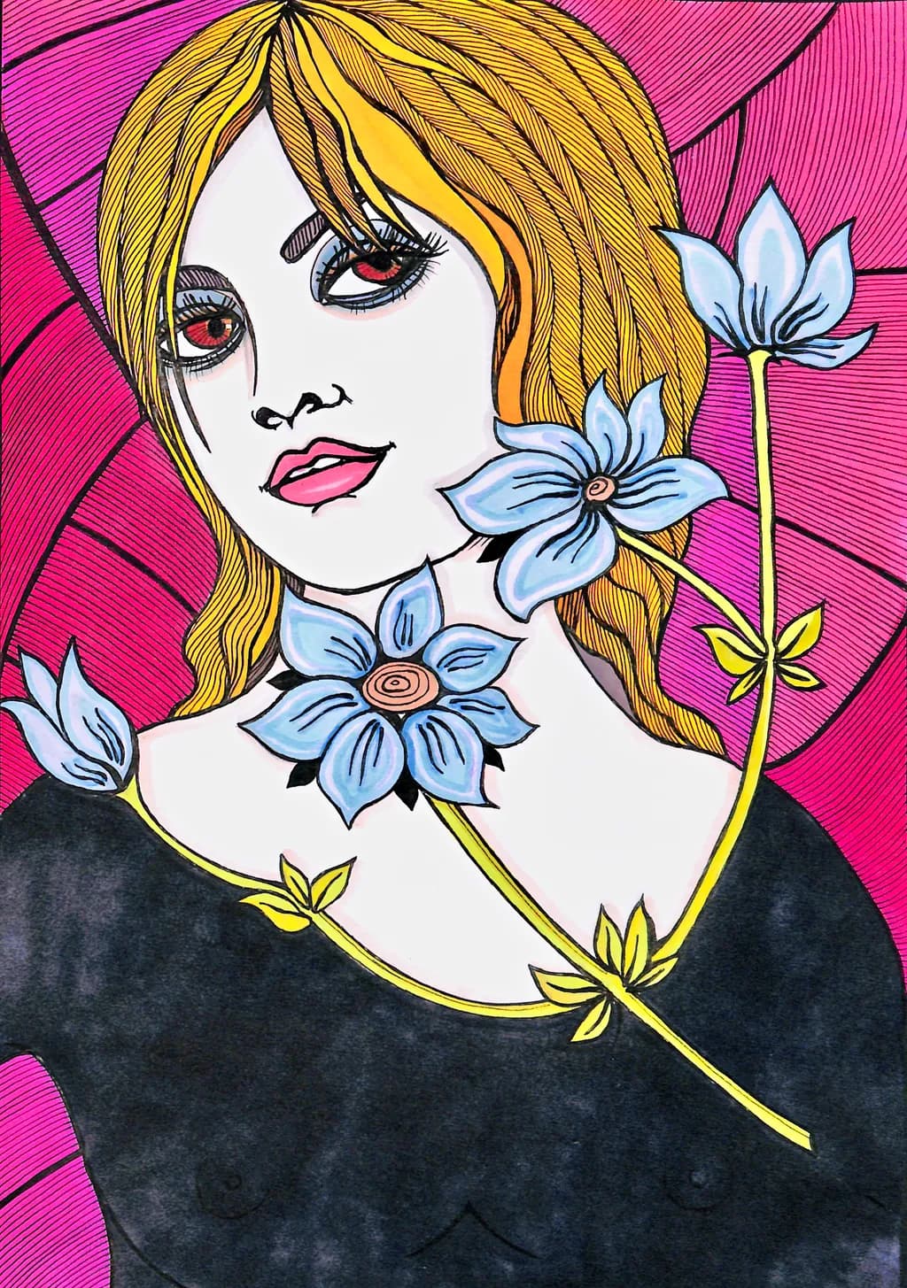 Vibrant Floral Portrait: A Dance of Color and Emotion