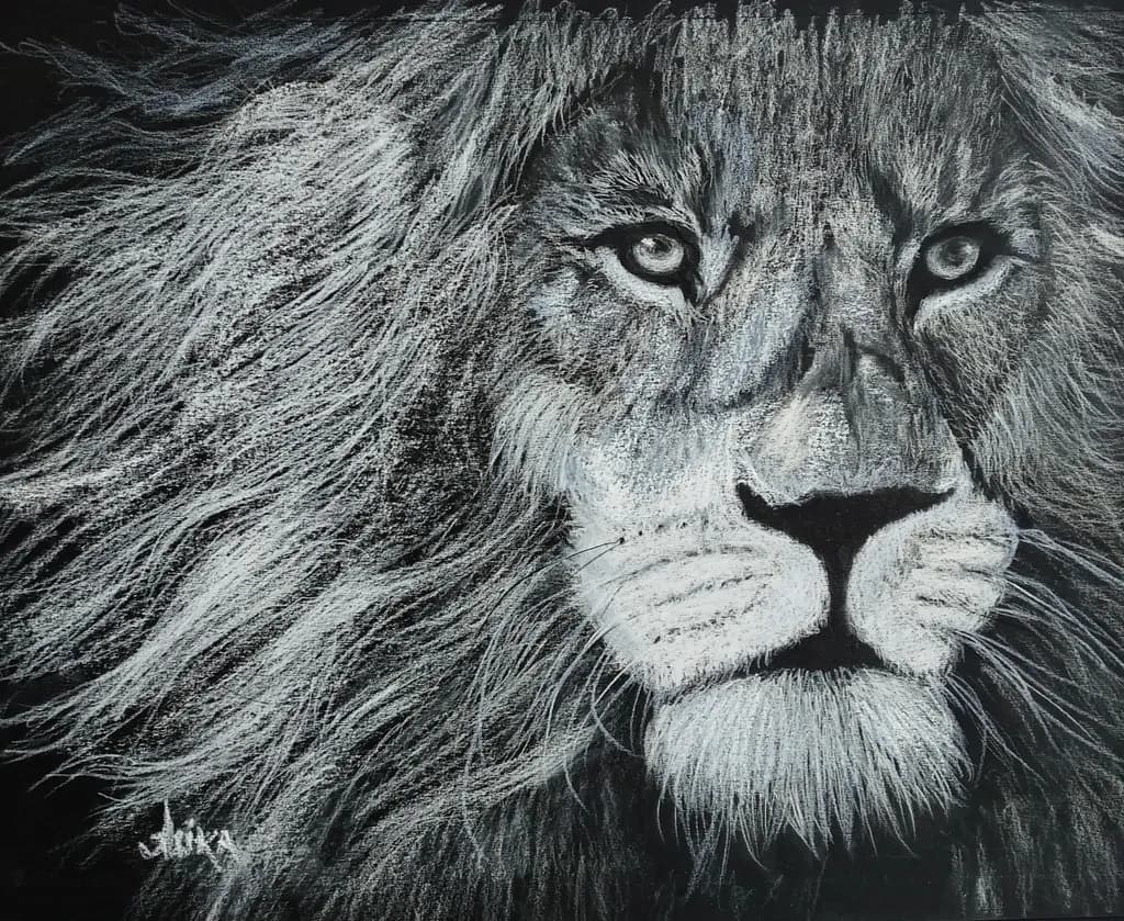 Majestic Gaze: A Contemplative Study of the Lion's Spirit in Pastel on Paper
