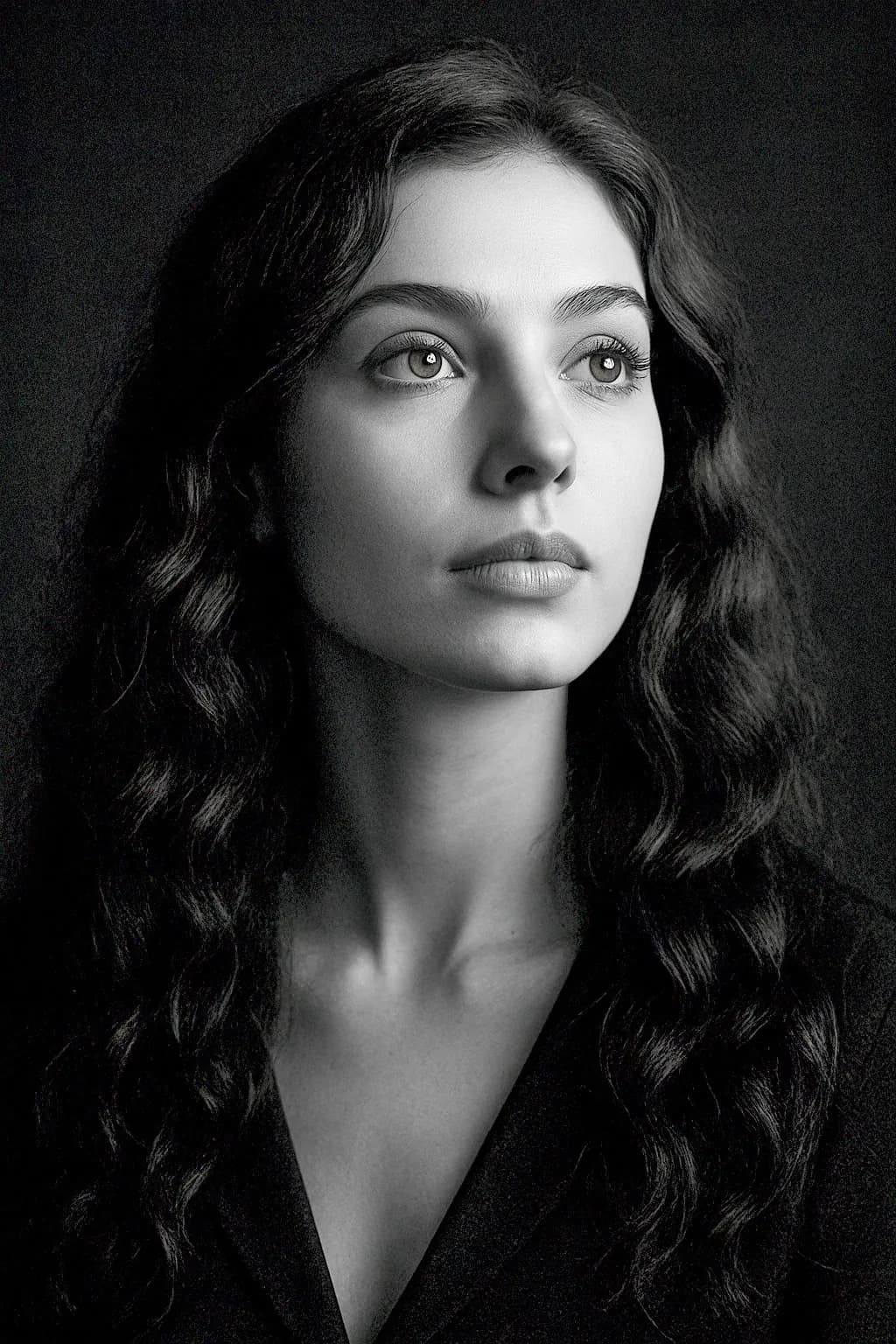 Ethereal Gaze: A Black and White Portrait of Contemplation