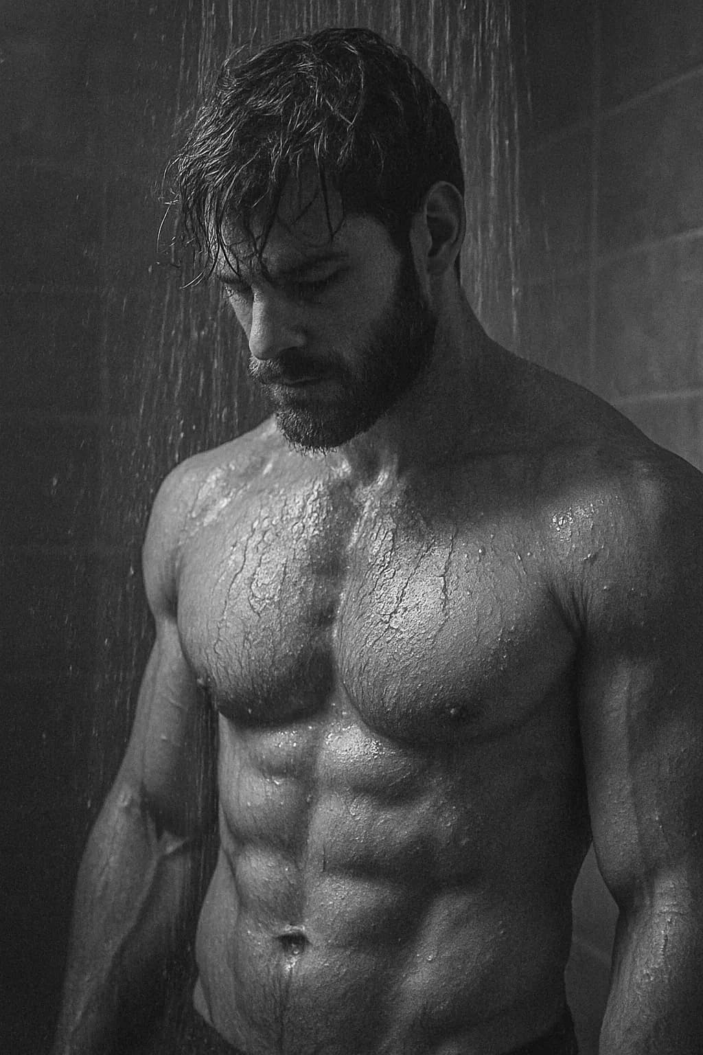 Ethereal Strength: A Monochrome Reflection of Masculinity in the Shower