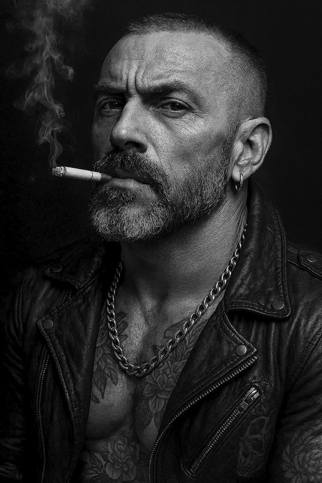 Rugged Intensity: A Monochrome Portrait of Edgy Masculinity
