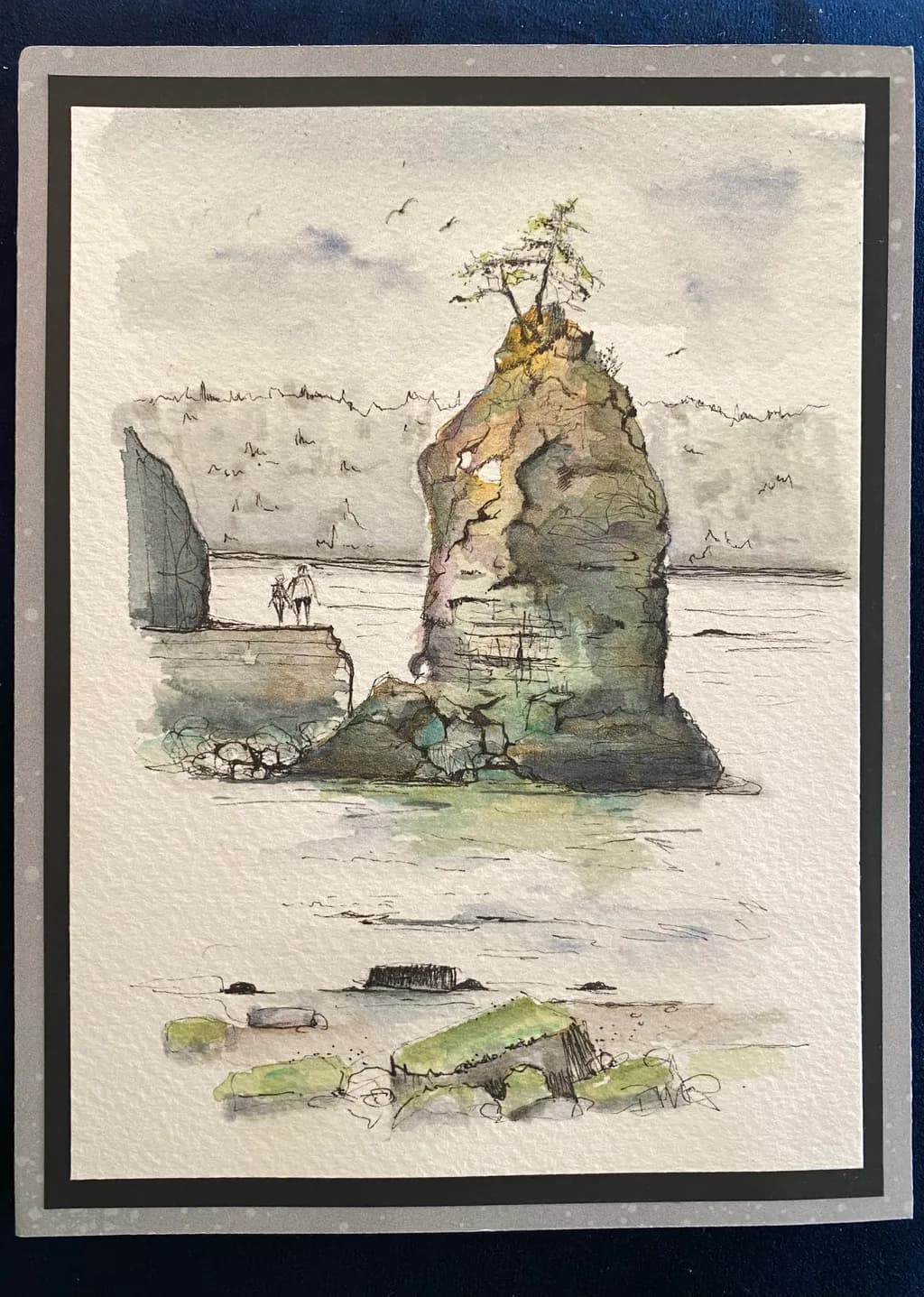 Whispers of Nature: A Serene Coastal Landscape with Resilient Rock and Tree