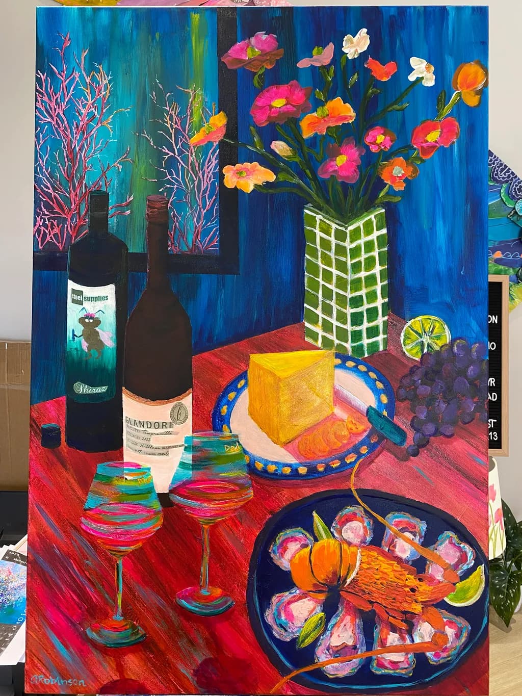 Vibrant Indulgence: A Colorful Feast of Wine, Cheese, and Floral Elegance