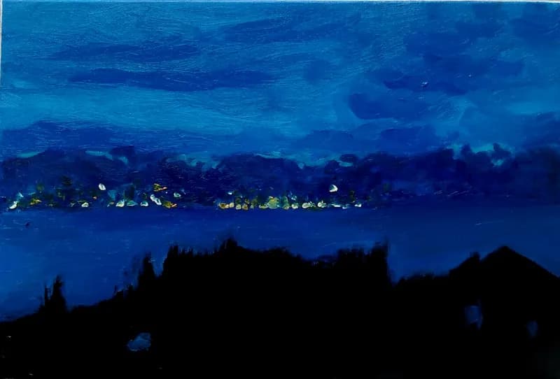 Whispers of the Night: A Serene Blue Landscape Reflection