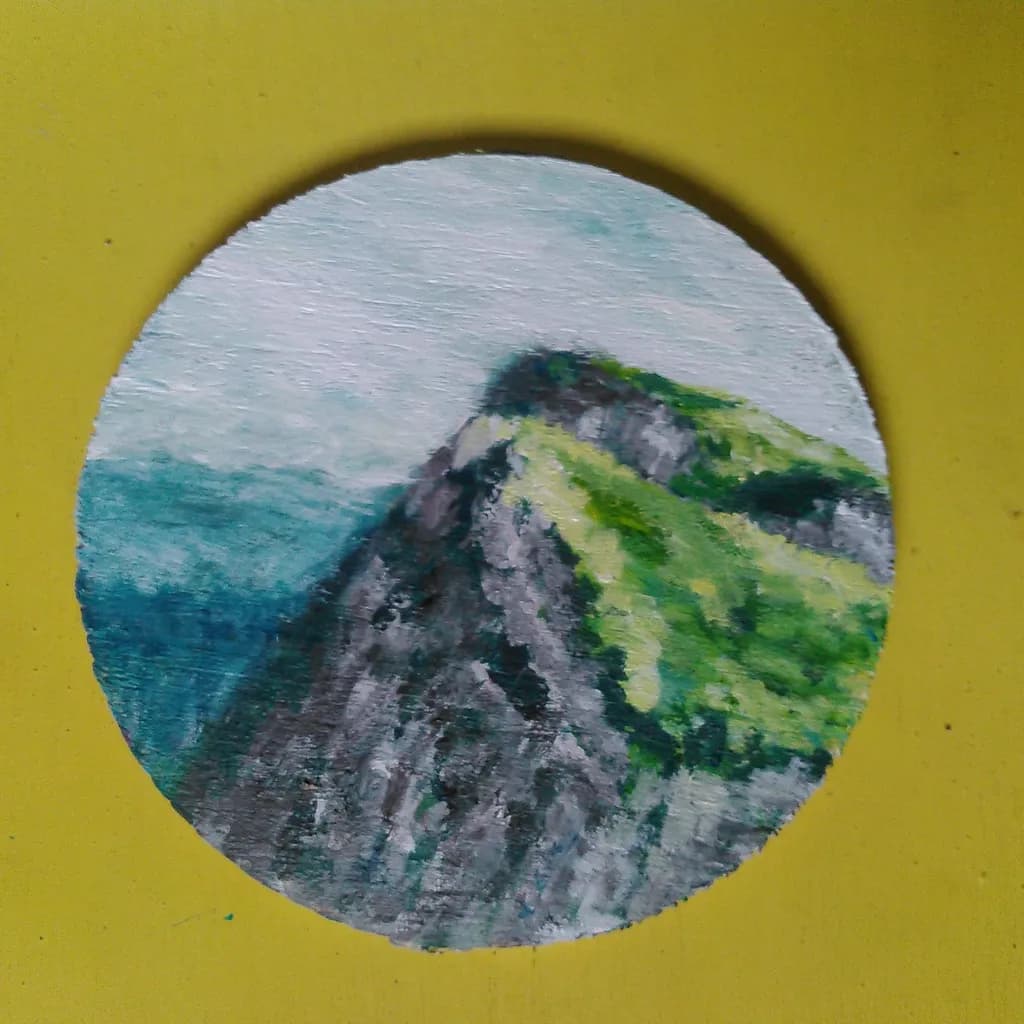 Whispers of the Cliffside: A Serene Landscape in Greens and Blues