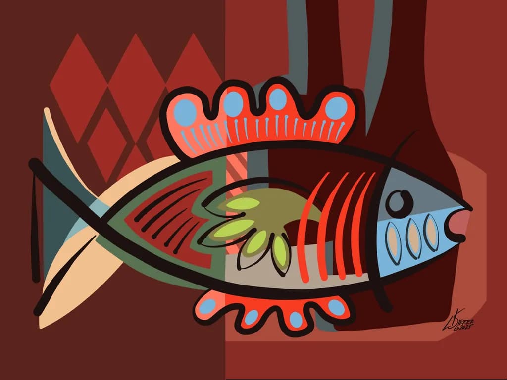 Vibrant Harmony: A Playful Fish in Abstract Colors
