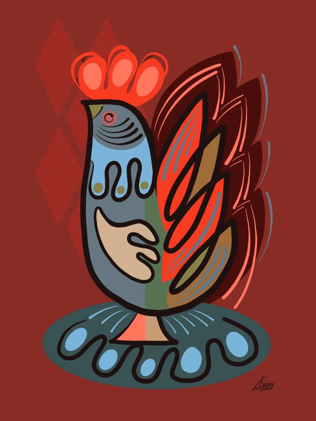 Vibrant Rooster: A Modern Abstract Celebration of Color and Form