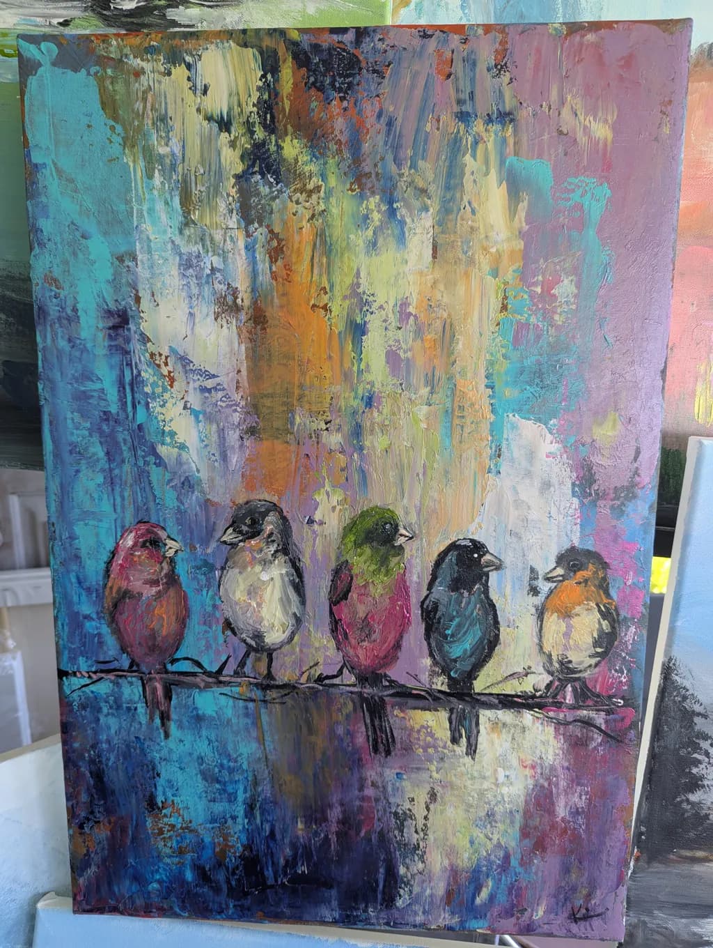 Colorful Harmony: A Vibrant Gathering of Birds on a Branch