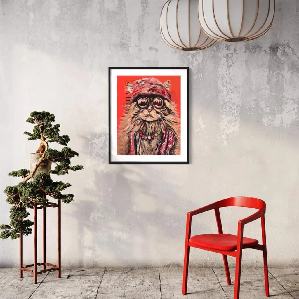 Whimsical Feline Fashionista: A Playful Portrait of a Stylish Cat in Sunglasses and Scarf
