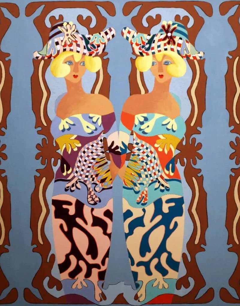 Whimsical Twins: A Colorful Dance of Patterns and Abstract Beauty