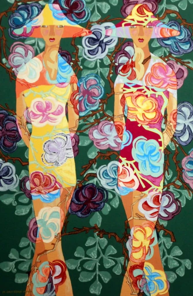 Vibrant Floral Harmony: Abstract Figures in Colorful Bloom